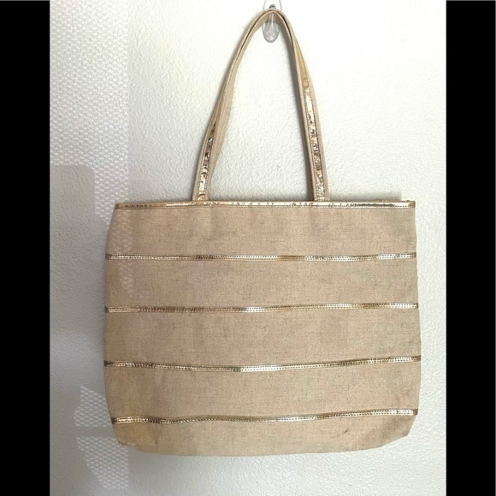 VALERIE BARAD canvas gold striped tote bag